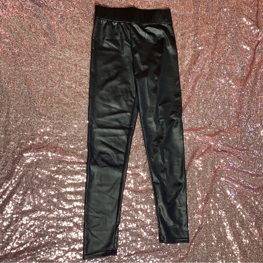 Shosho Black Pleather Kids Leggings